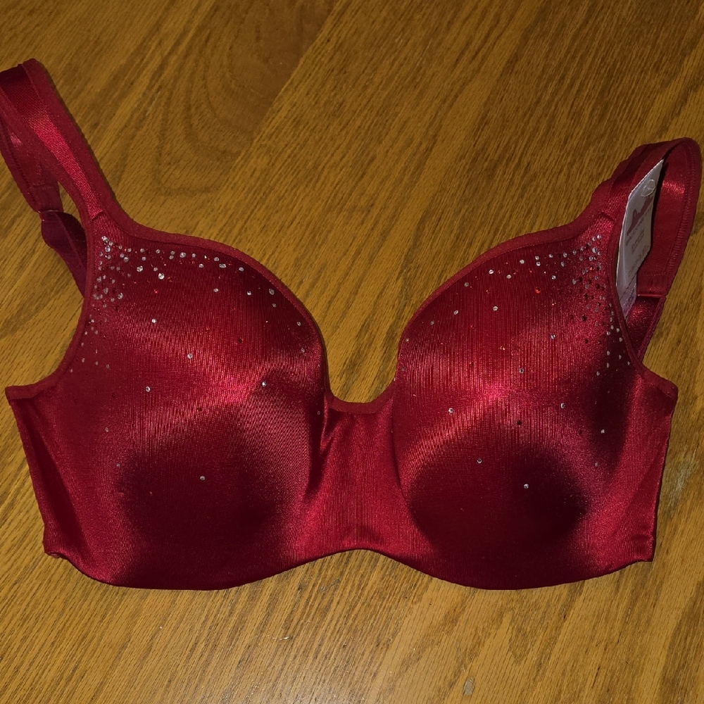 Cacique Deep Red Bra with Sparkling Accents